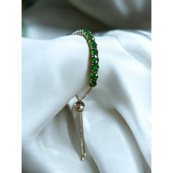 925 Silver Adjustable Bracelet Green Emerald Stones Thailand BBJ